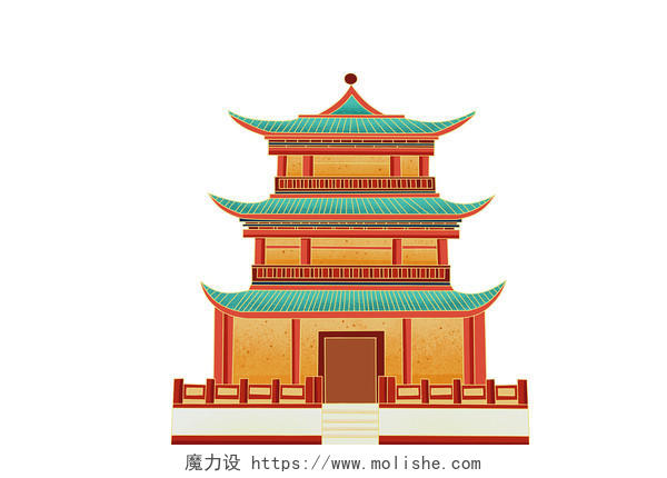 彩色手绘卡通国潮中国风建筑元素PNG素材